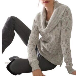 White House Black Market Womens Cowl Neck Sweater Shimmer Biscotti Lunar XL New